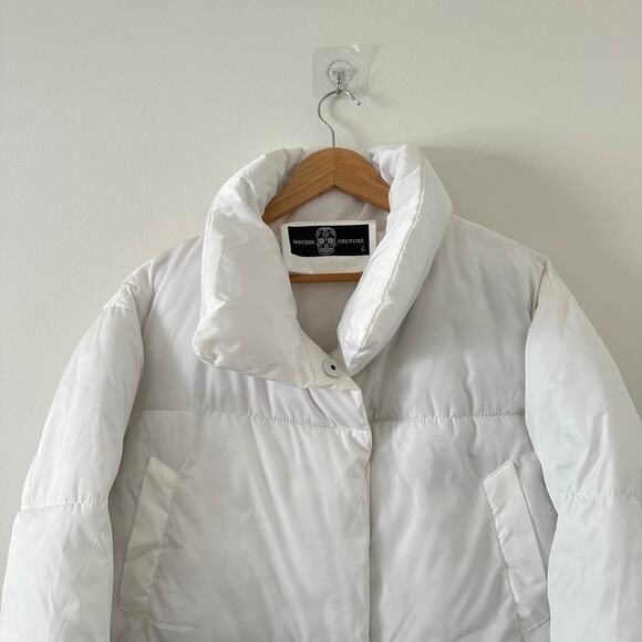 Hipchik Couture Zip Up Sequin Tongue Puffer Jacket White L - Picture 3 of 10